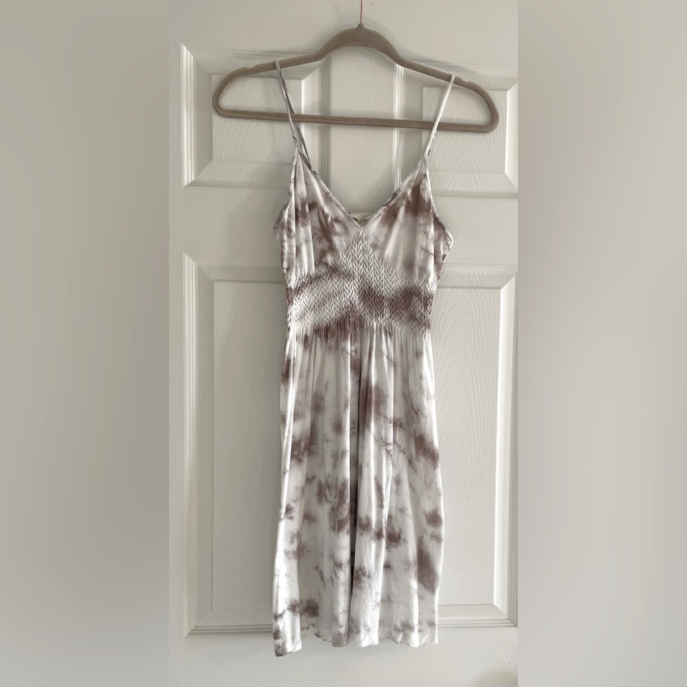 Tie dye cotton dress one size light tan and white